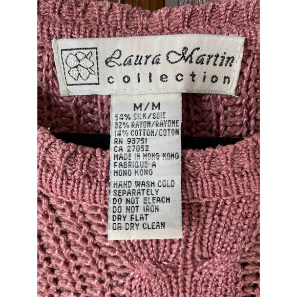 Laura Martin Collection 80s Rose Cable Knit Short Sleeve Sweater Tunic M - Picture 2 of 5